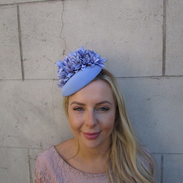 Cornflower Light Blue Flower Pillbox Hat Hair Fascinator Wedding Races Headpiece Headband Hairband Floral Periwinkle Lilac Blue sh-182