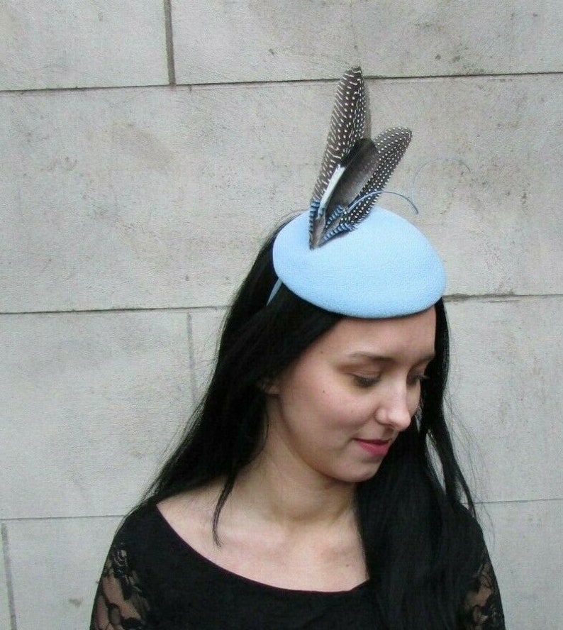 Pale Light Blue Jay Pheasant Feather Pillbox Hat Fascinator | Etsy