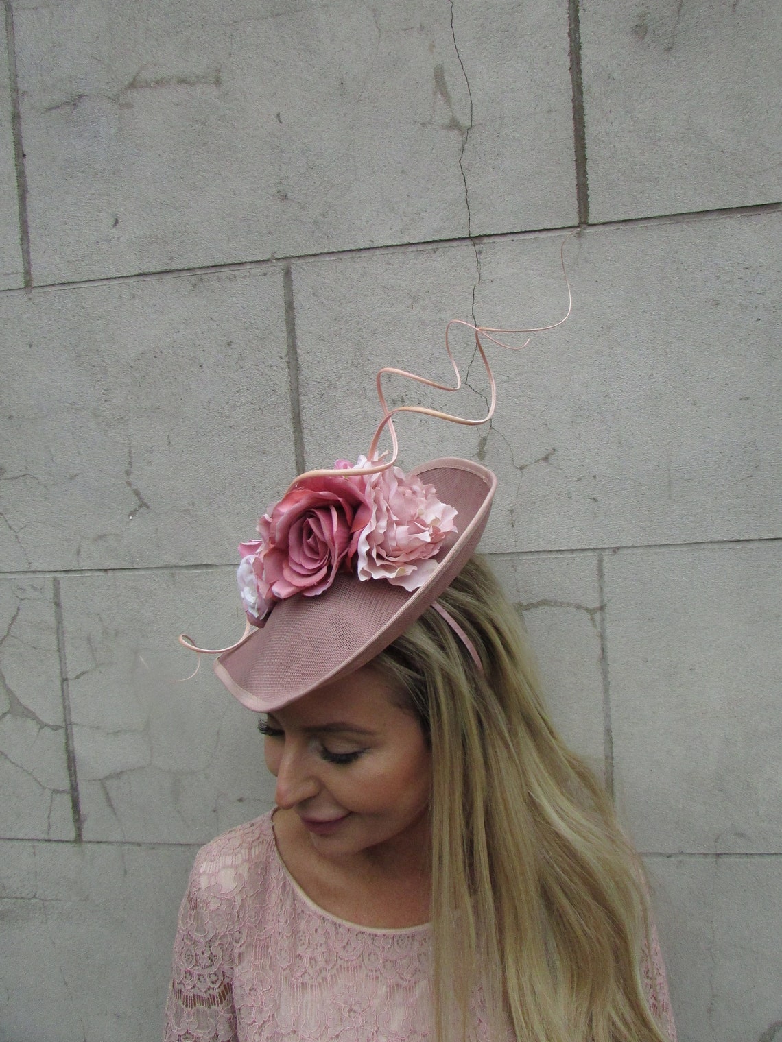 Large Nude Dusky Pink Blush Light Pink Flower Fascinator Hat Big ...