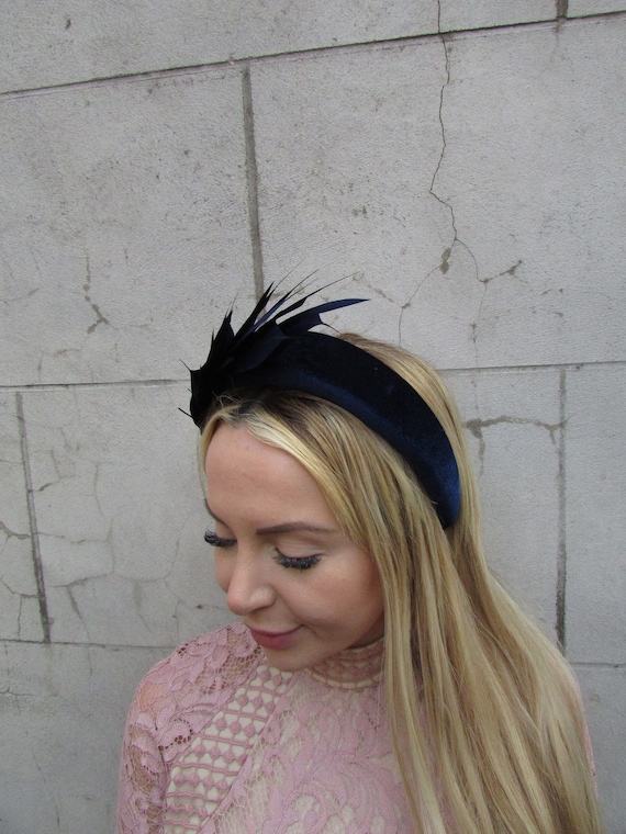 Dark Navy Feather Hair Headband Navy Headpiece Races Headband Feather Fascinator Headband  main image 3