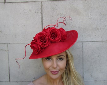 Nouveau grande fleur rose rouge plume larme bibi chapeau bandeau courses cheveux hatinator floral jkl110