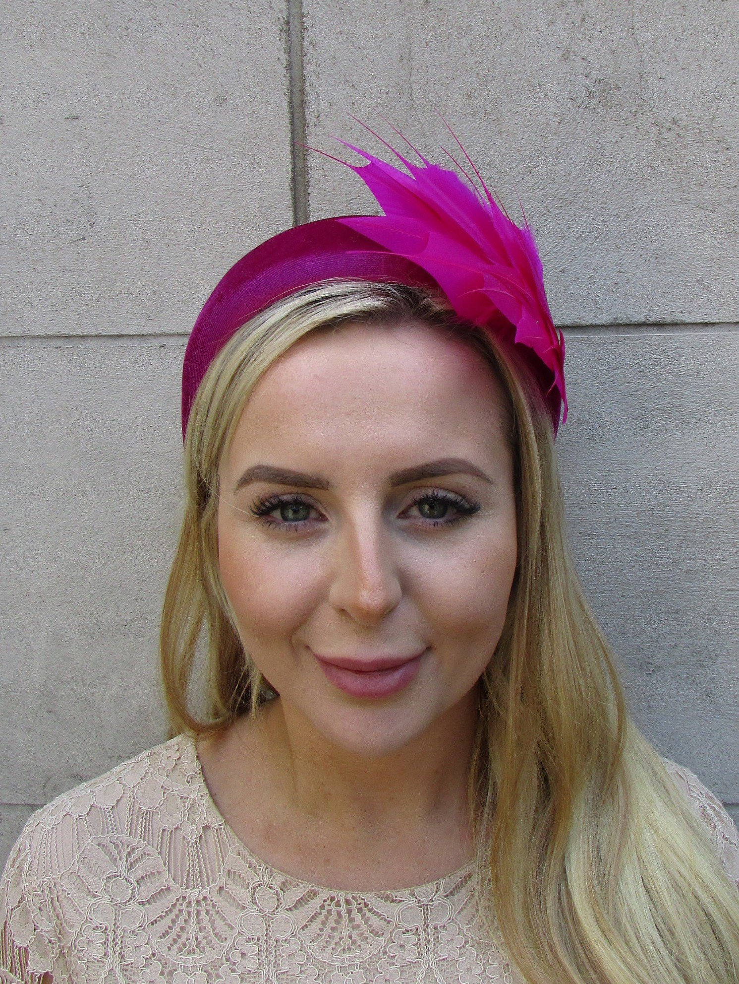 Pink Statement Feather Velvet Padded Headband Fascinator