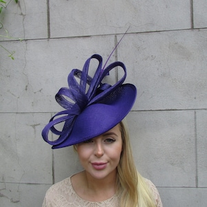 Purple Large Teardrop Fascinator Hat Wedding Races Hairband Headband Formal Cadbury Purple u12708