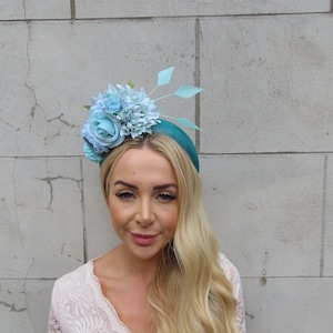 Aqua Blue Mint Green Turquoise Flower Padded Headband Fascinator Headpiece Wedding Hairband Races Hairband Halo u12107 uu