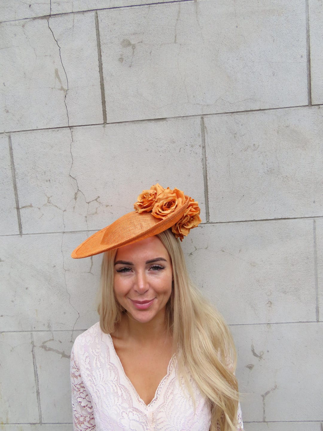 Large Light Burnt Rust Orange Rose Flower Sinamay Hat Fascinator Disc ...
