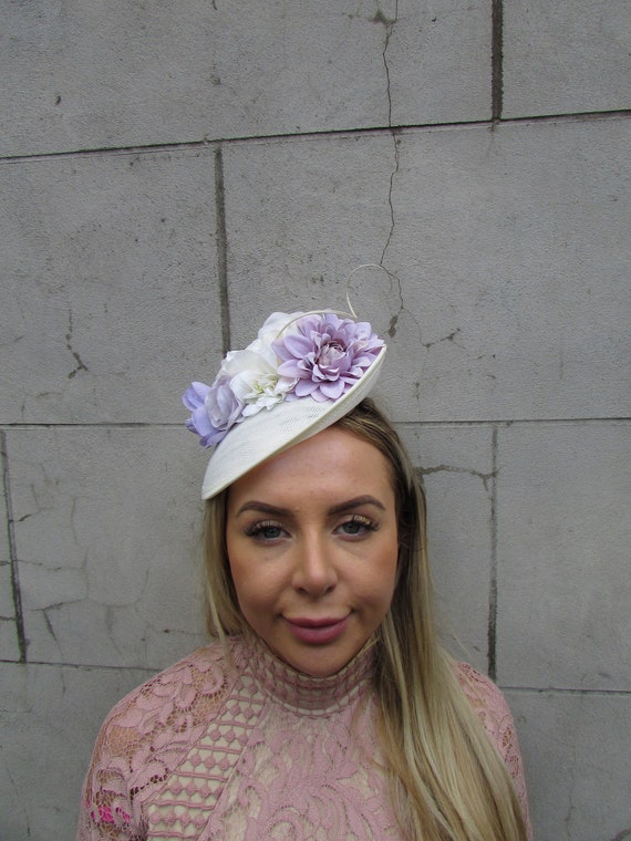 Cream Pale Lilac Lavender Light Purple Flower Fascinator  display picture 2