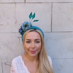 Jade Teal Turquoise Blue Green Flower Padded Headband Fascinator Wedding Guest Races Halo Hairband Floral Headpiece Ladies Day u1z7