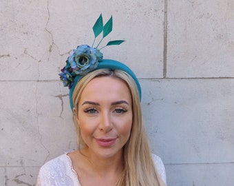 Jade Teal Turquoise Blue Green Flower Padded Headband Fascinator Wedding Guest Races Halo Hairband Floral Headpiece Ladies Day u10505b