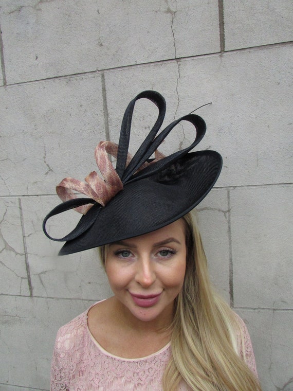 Large Black and Nude Brown Leopard Print Fascinator Hat Big  display picture 3