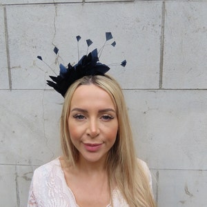 Dark Navy Blue Feather Fascinator Races Wedding Guest Headpiece Hairband Alice Band Headband Modern Thin Ladies Day French Navy Blue u12704