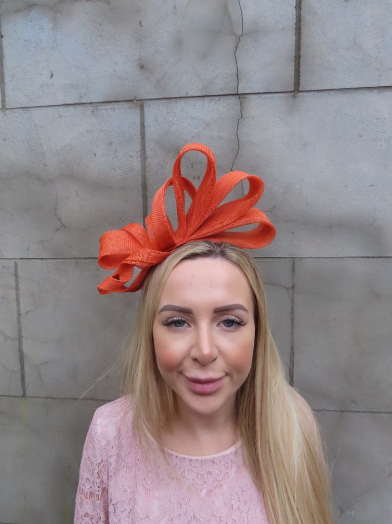 One off Piece Burnt Orange Fascinator Headband Headpiece Races Wedding