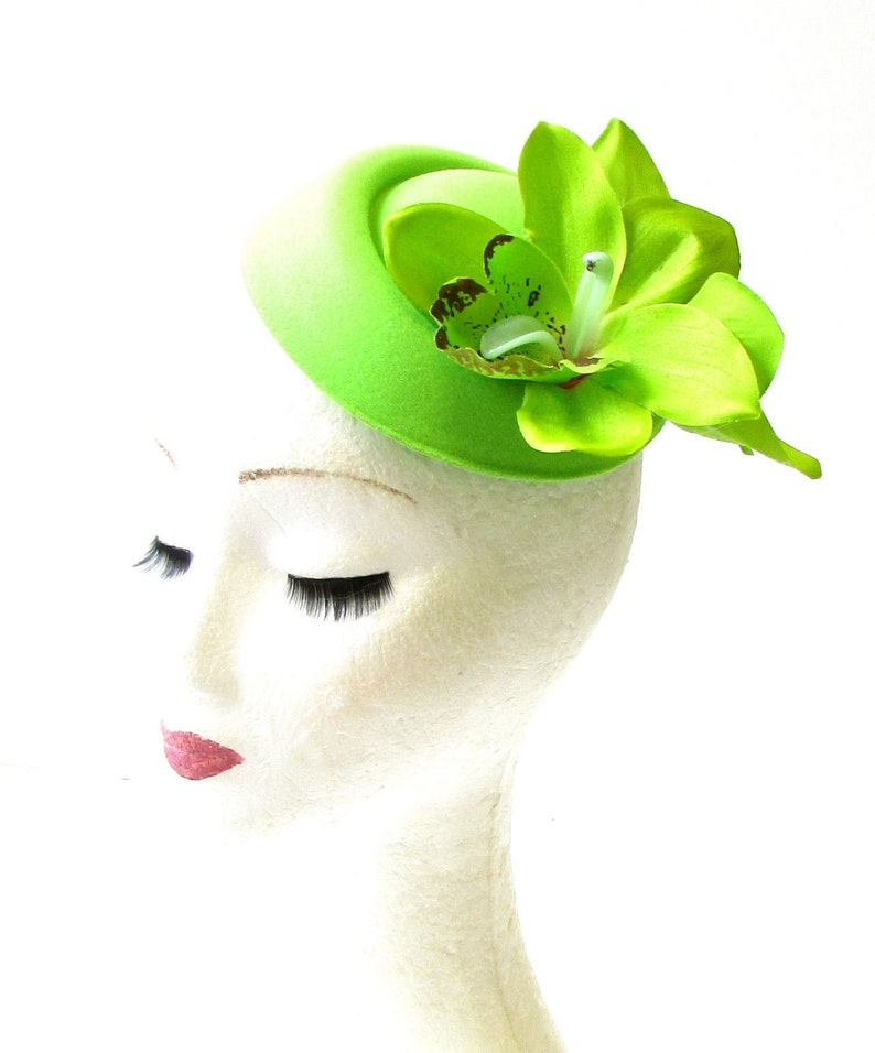 Lime Green Orchid Flower Pillbox Hat Fascinator Headpiece Races Rockabilly 2062