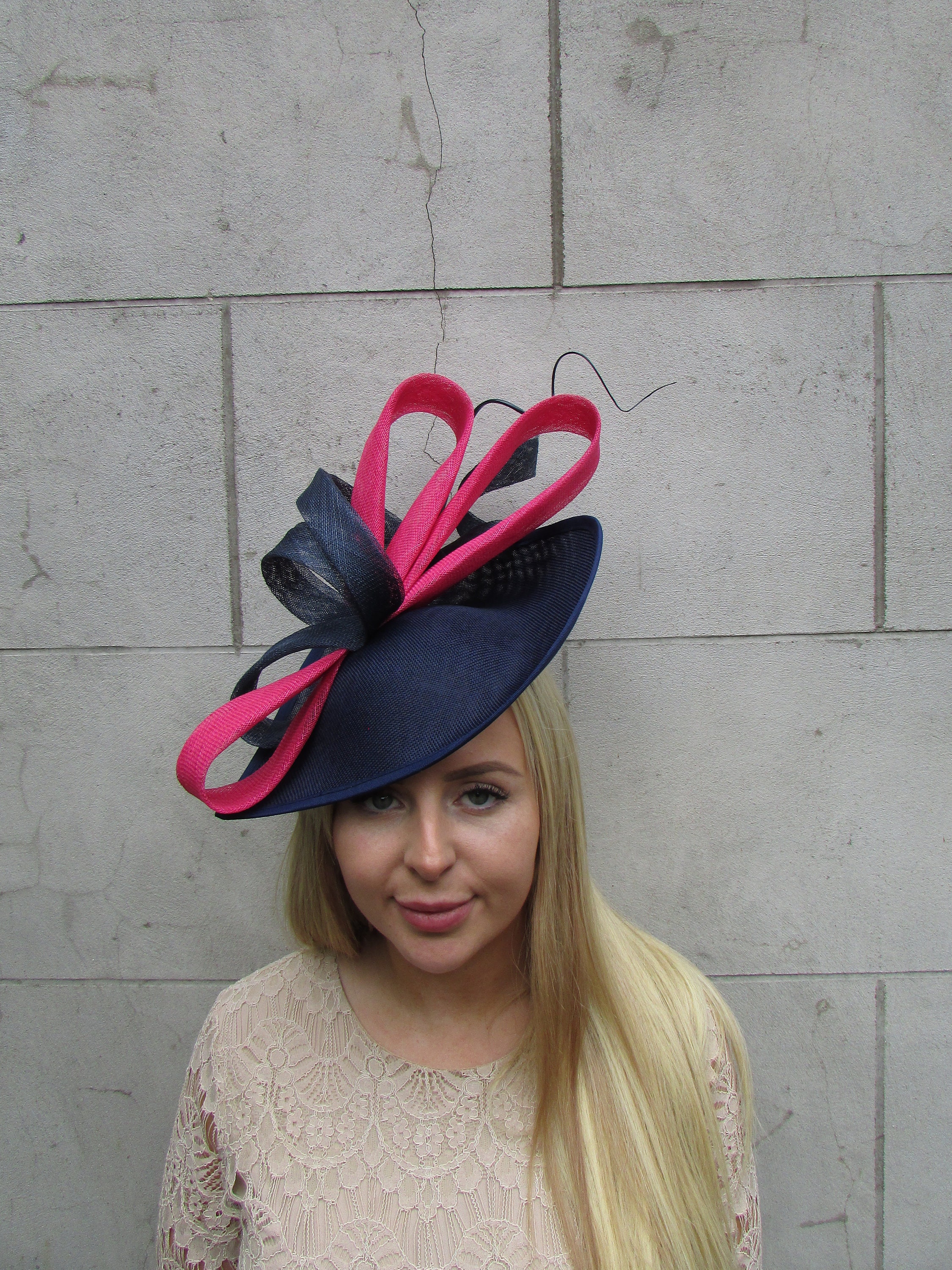 Hot Pink Large Teardrop Fascinator 