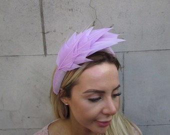 Lilac Fascinator Headband Feather Velvet Padded Headpiece Wedding Guest Races Hairband Halo Light Purple u12201