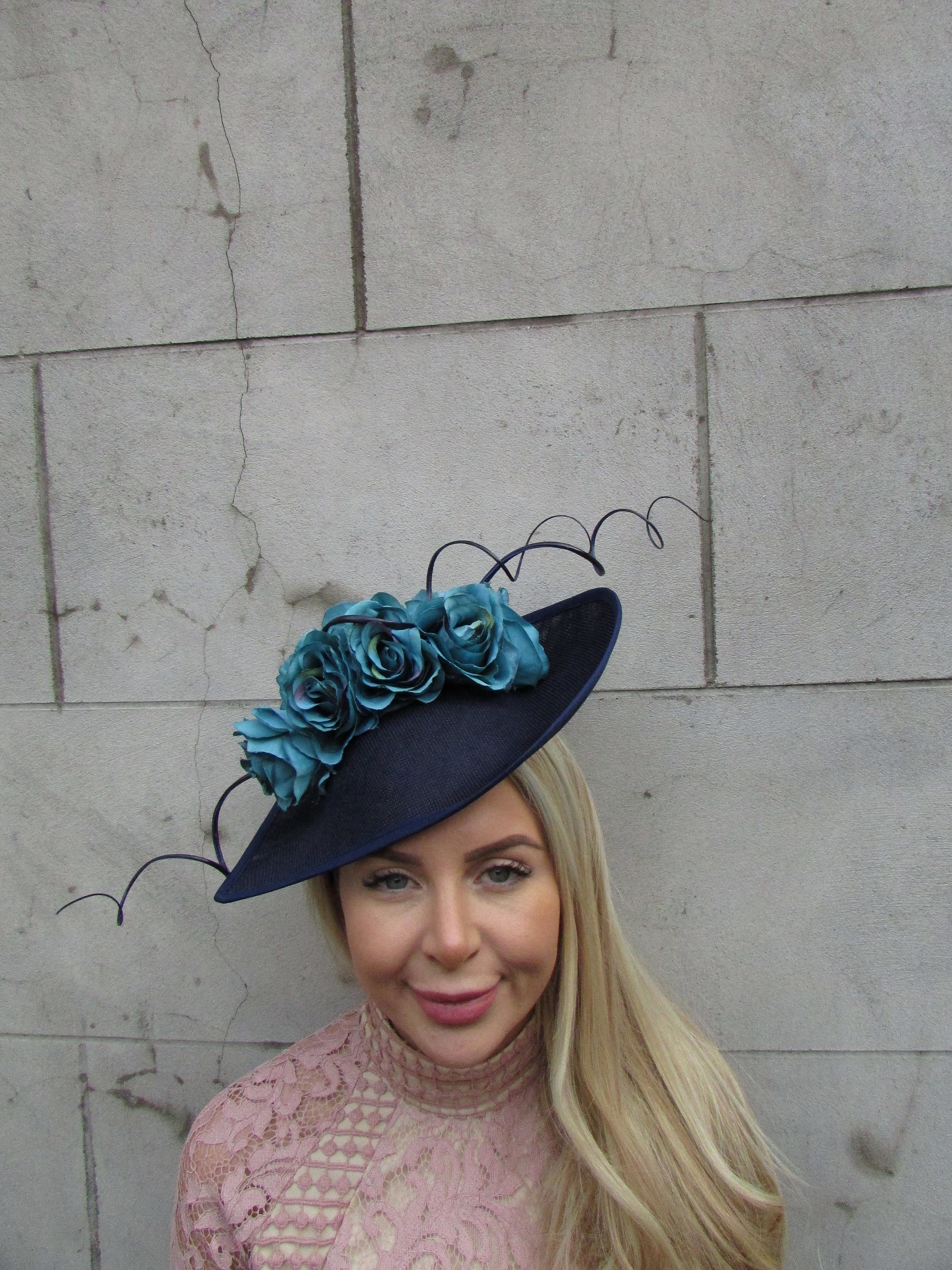 Blue Denim & Black Floral Statement Fascinator Hat - Women Accessories Cosmo Chic Navy Floral Bow Detail Fascinator | Pink Boutique main image 2