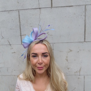 Light Blue & Lilac Feather Fascinator Headband Headpiece Races Wedding Guest Sinamay Lavender One Off Piece - u12608