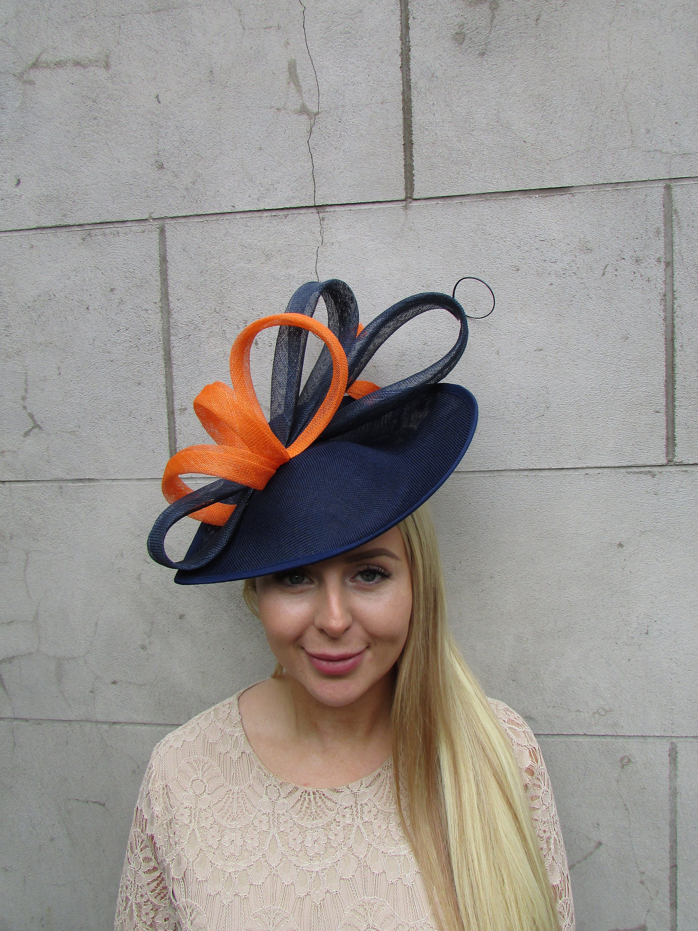 Navy Blue \u0026 Orange Fascinator Hat 