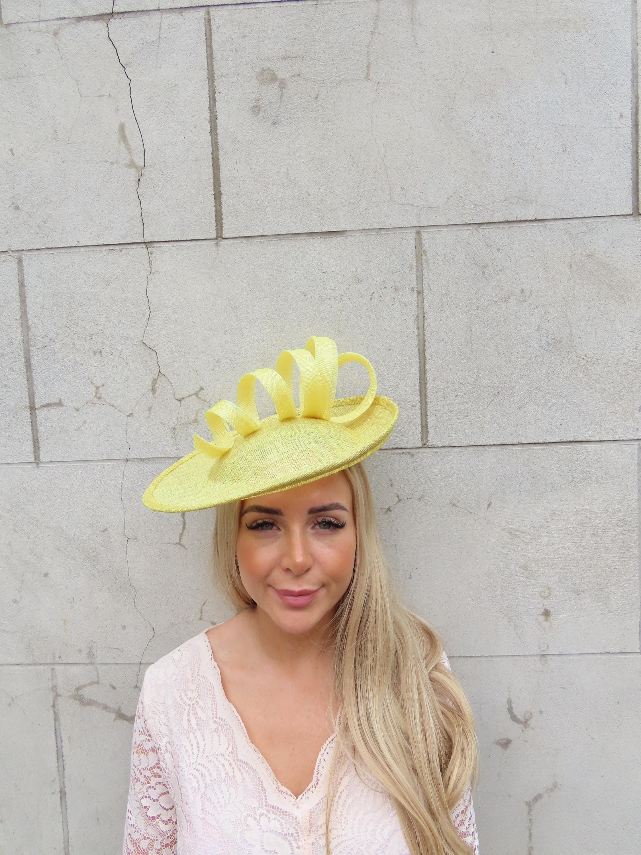 One off Piece - Large Light Yellow Lemon Sinamay Hat Fascinator