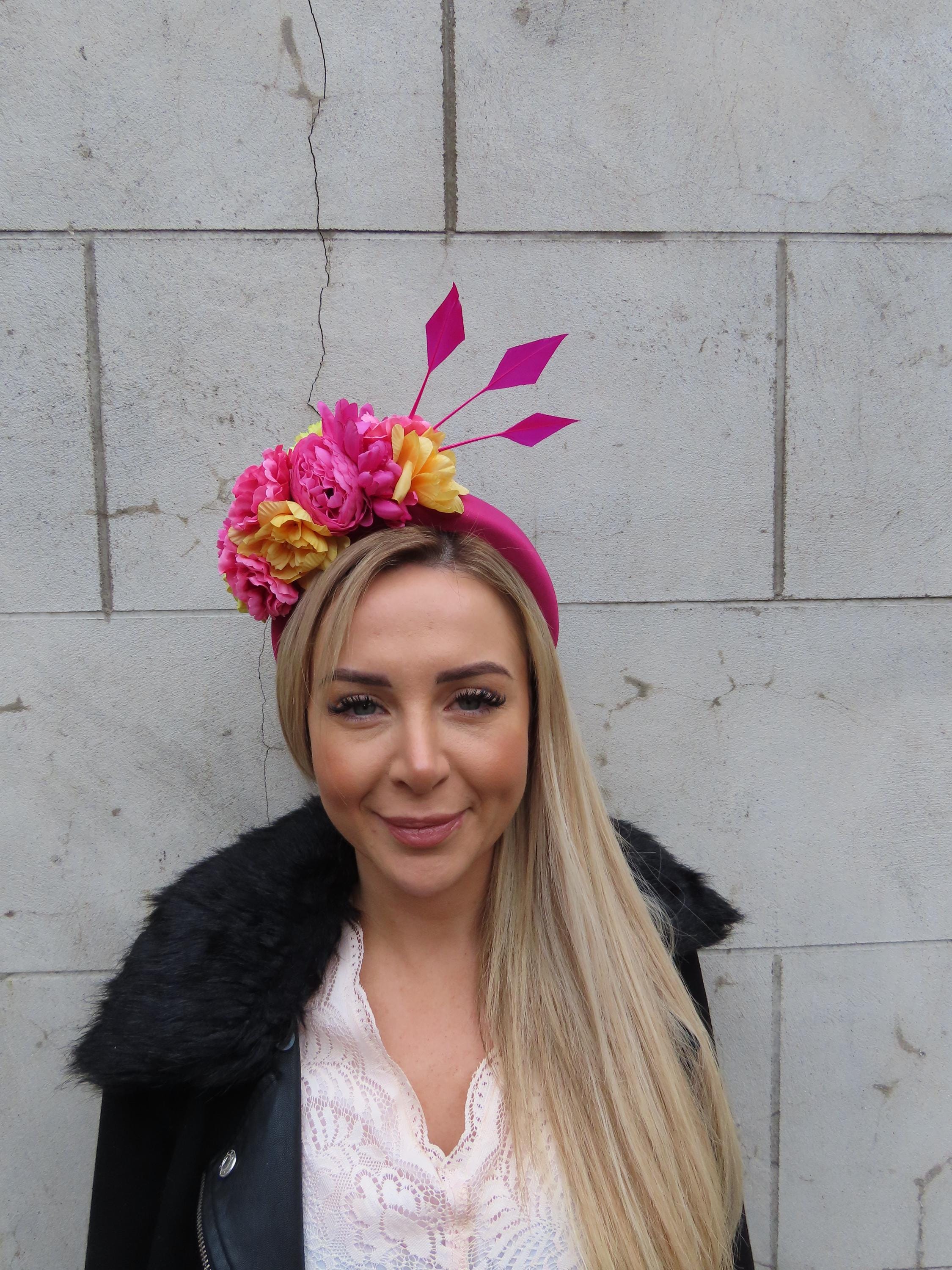 Pink & Yellow Flower Padded Headband Fascinator Headpiece  display picture 2