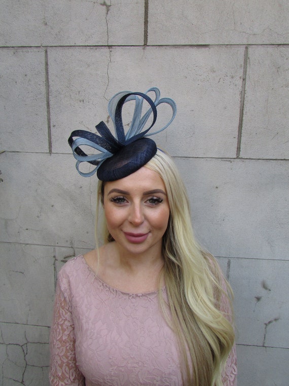 Grey Blue Fascinator Pillbox Hat - Etsy