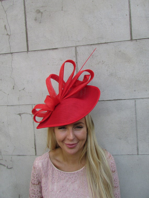 Kentucky Derby Headwear Red Hat Fascinator Feather Statement Formal Occasion Kentucky Derby Hat. Red Hat. Kentucky Derby Fascinator. Red  main image 4