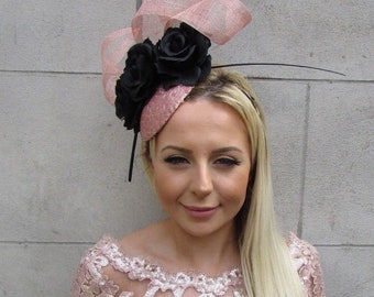 Black Rose Gold Flower Feather Hat Hair 
