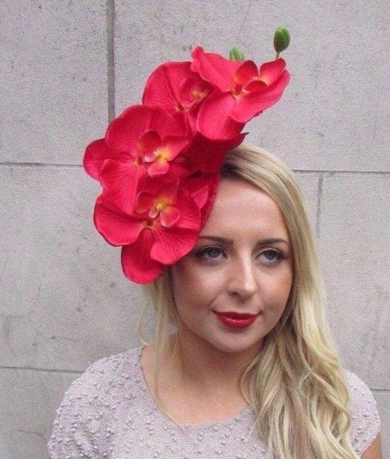 Red Orchid Flower Fascinator Hat Headband Races Wedding Etsy