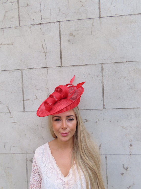 Elegant Red Sinamay Womens Hat With Floral Accents & Decorative Mesh Detailing M2446 Red Wide-brim Sinamay Hat – Kentucky Derby | Royal  main image 2
