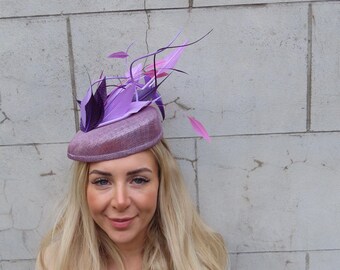 Light Purple, Lavender Knot Sinamay Headband Fascinator New Lavender Purple Sinamay Large Loop Bow Fascinator  main image 3