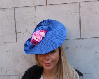 One off Piece Large Royal Blue Straw Style Hat Fascinator  display picture 1