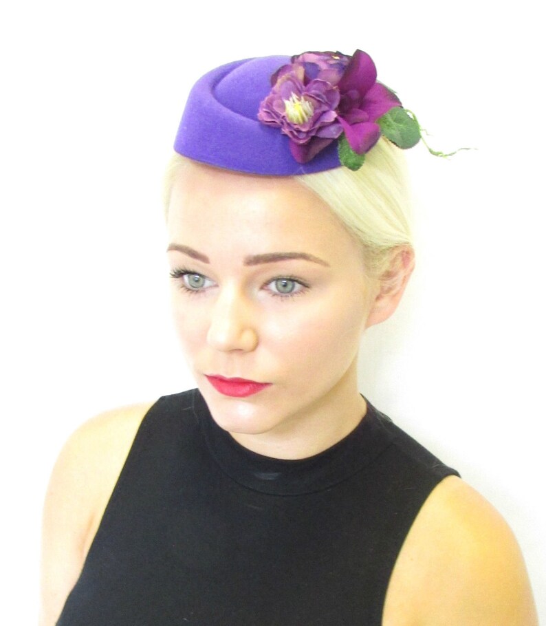 Purple Flower Pillbox Hat Fascinator Rockabilly Vtg Hair 1950s Etsy