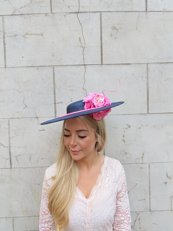 Floral Wide Brim Hat in Blue and Pink Headwear :: Sun Hats :: Pink and Navy Wide Brim Picture Hat main image 4