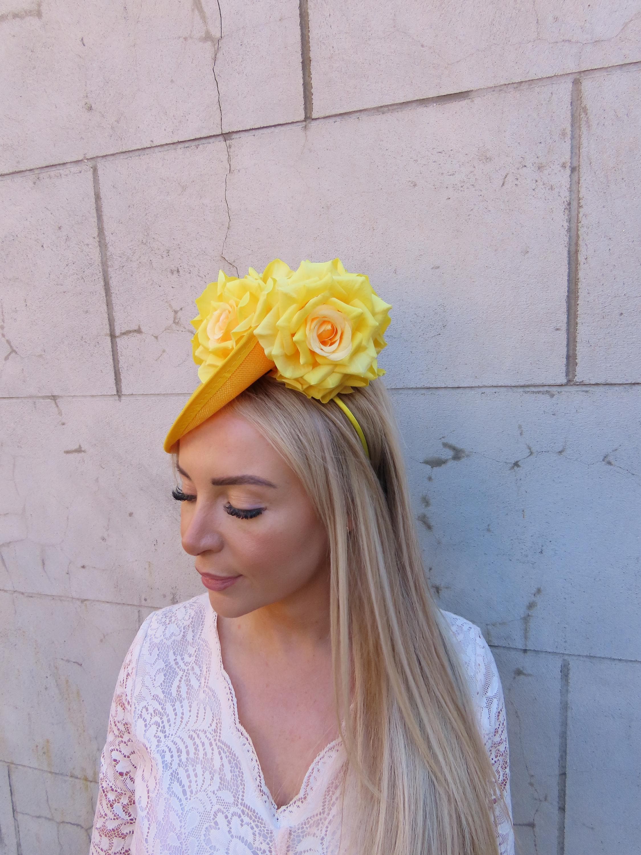 Bold Yellow Fascinator Headband Hair Accessory with Sculptural Design‎ Marigold Yellow Headband Fascinator - Polly Singer main image 2
