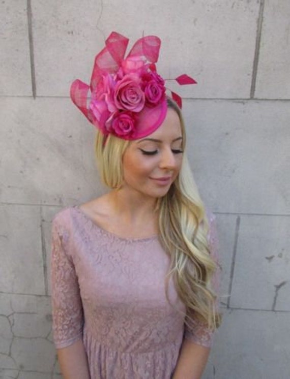 Cerise Hot Pink Sinamay Rose Flower 
