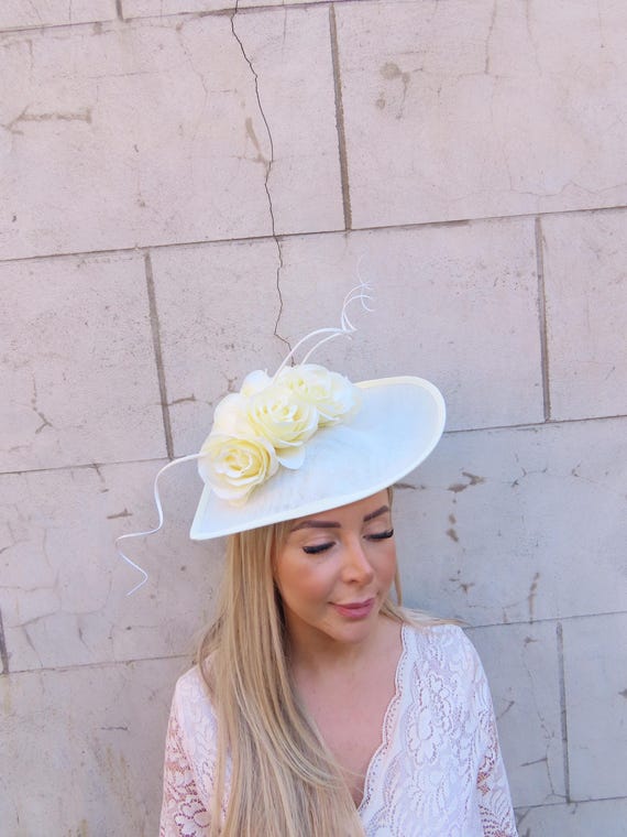 Large Cream & Light Lemon Yellow Rose Flower Fascinator Hat  display picture 1
