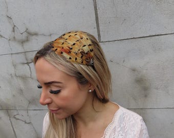 Tan Fasan Braun Schwarz Fasan Feder dünne Stirnband Fascinator Rassen Hochzeit u11112