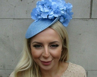 Light Blue Hydrangea Flower Fascinator Disc Hat Wedding Guest Races SH-37