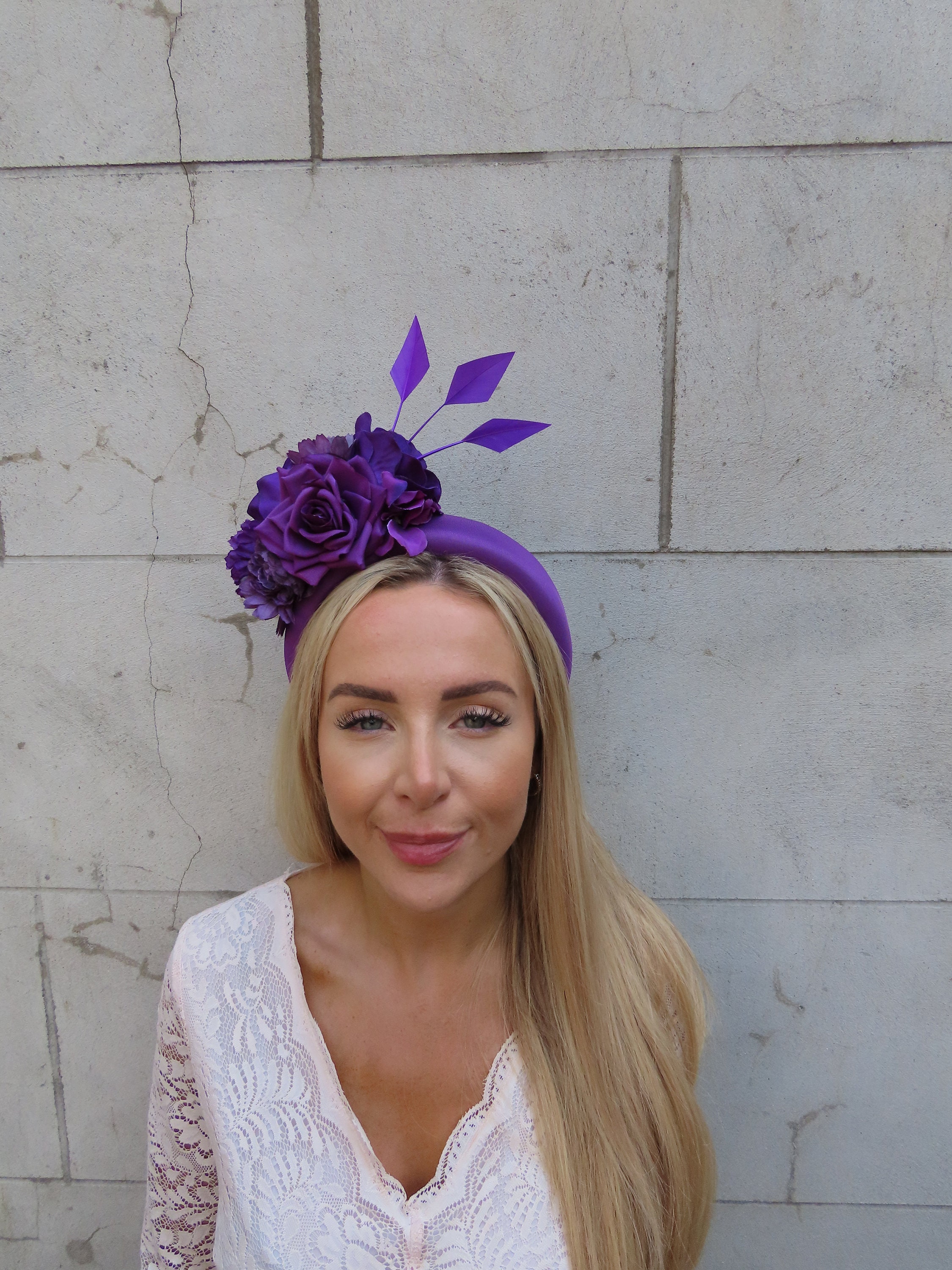 Purple Flower Feather Fascinator Padded Headband Headpiece