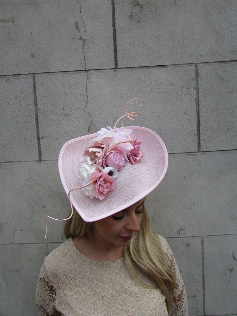 Large Light Blush Pink Ivory Cream Flower Fascinator Hat Big Teardrop ...