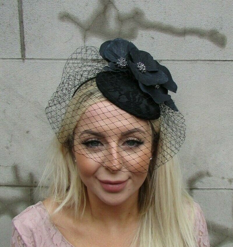 Black Diamante Orchid Birdcage Veil 