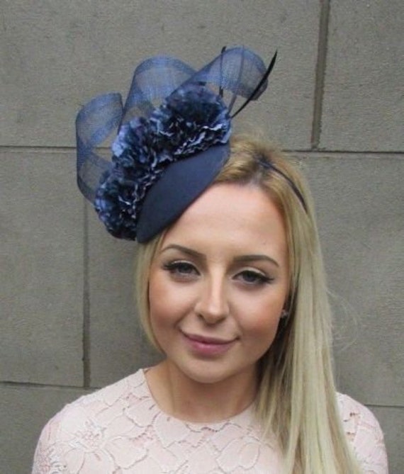 **NEW** NAVY HAIR FASCINATOR ON HEADBAND ALICEBAND FOR WEDDINGS RACES HAT BROWN