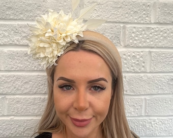 Cream & Champagne Fascinator Flower Padded Headband Headpiece Wedding Guest Races Halo Hairband Floral Halo Crown u10904