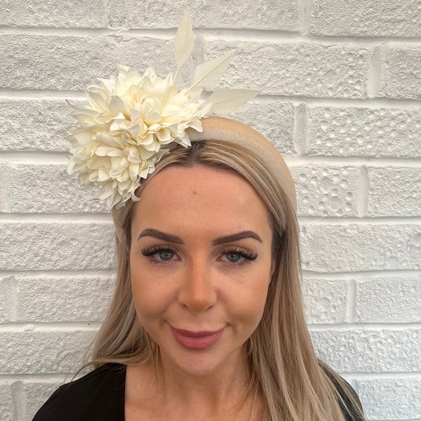Cream & Champagne Fascinator Flower Padded Headband Headpiece Wedding Guest Races Halo Hairband Floral Halo Crown u10904