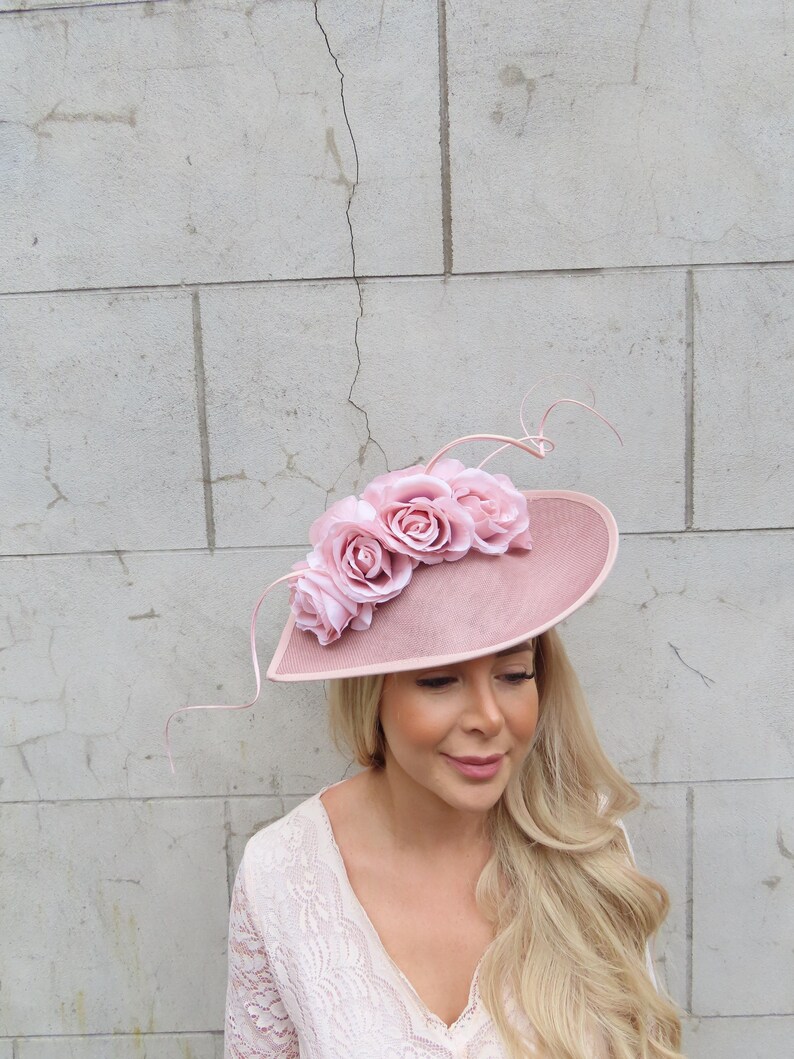 Large Light Nude Blush Pink Flower Fascinator Hat Big Teardrop Tilted ...