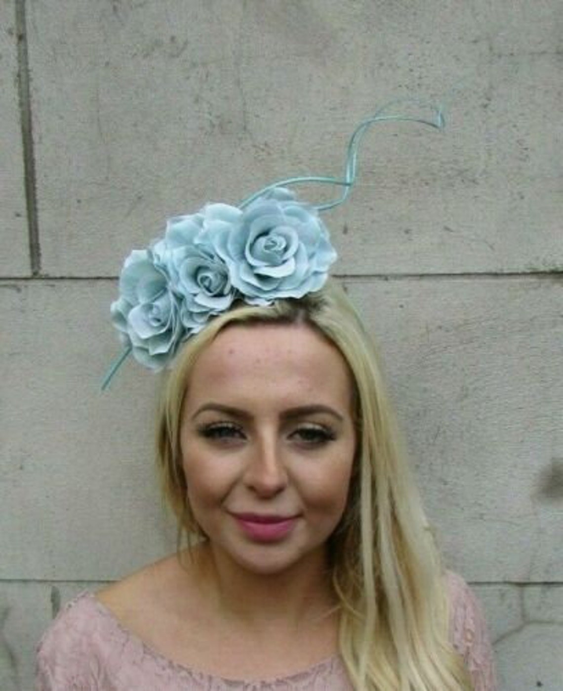 Light Turquoise Duck Egg Blue Flower Feather Fascinator Etsy UK