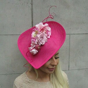Large Hot Pink Fascinator Light Pink Blush Feather Flower Hat Wedding ...