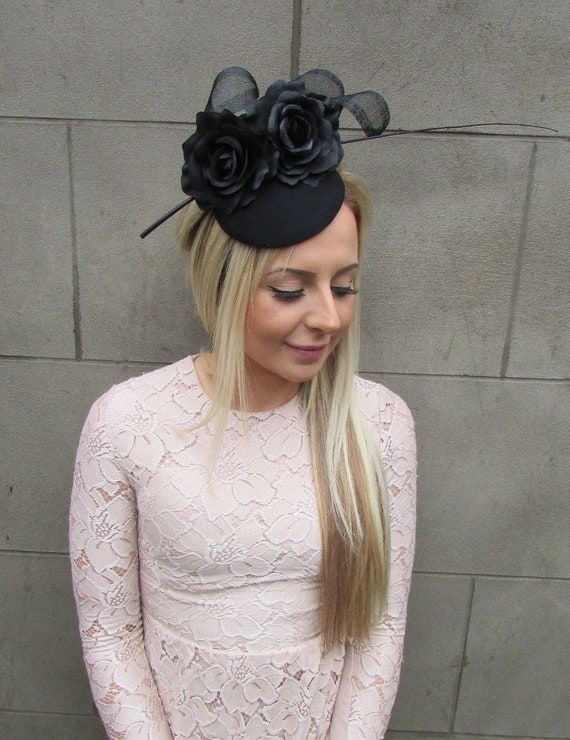 Black Rose Flower Feather Pillbox Hat Hair Fascinator  display picture 1