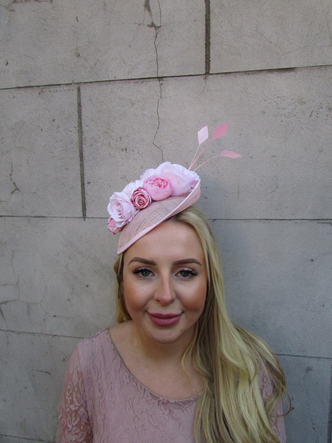 Blush Baby Light Pink Feather Flower Saucer Disc Hat Fascinator Races ...