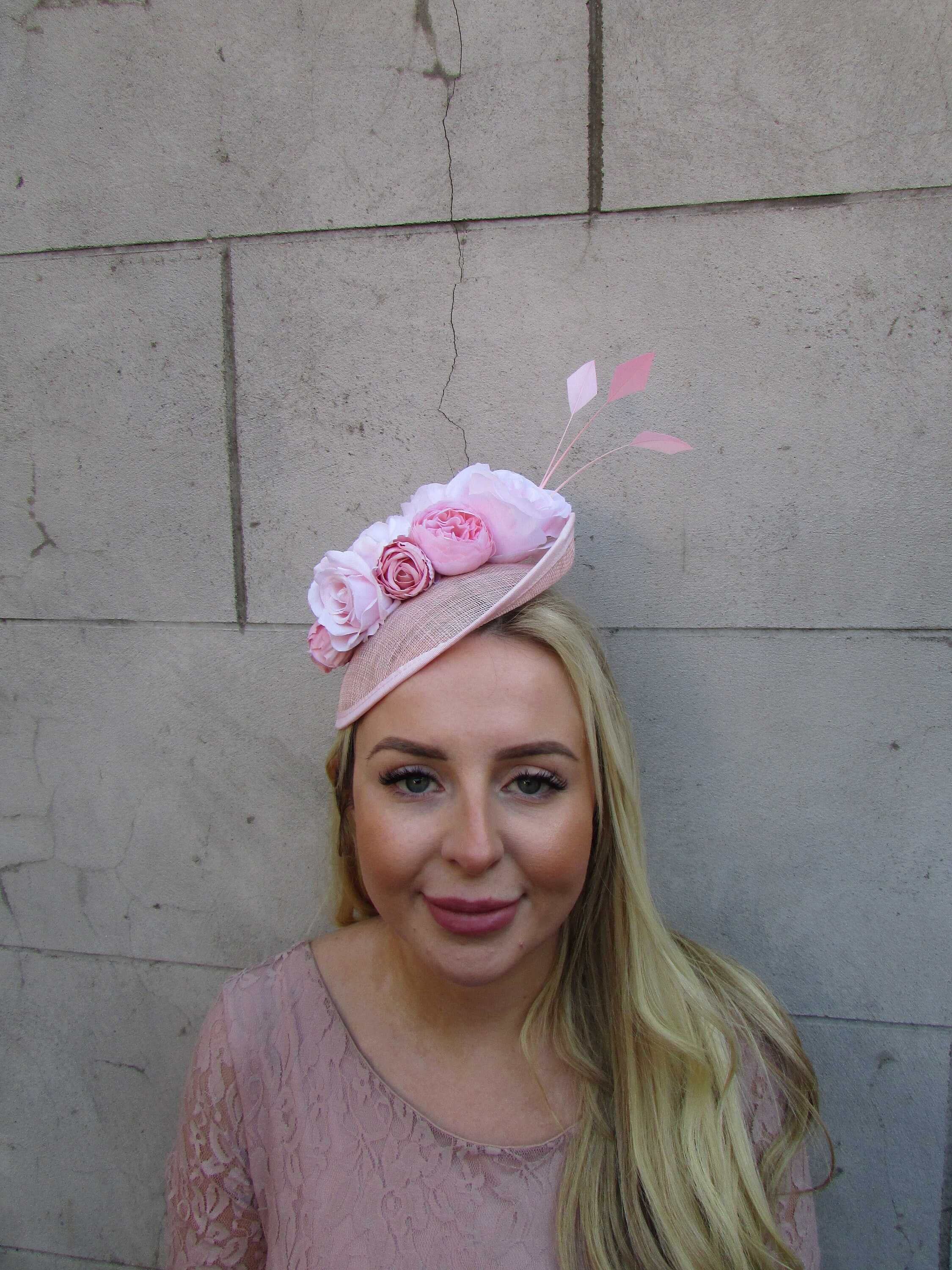 Blush Baby Light Pink Feather Flower Saucer Disc Hat Fascinator Races ...