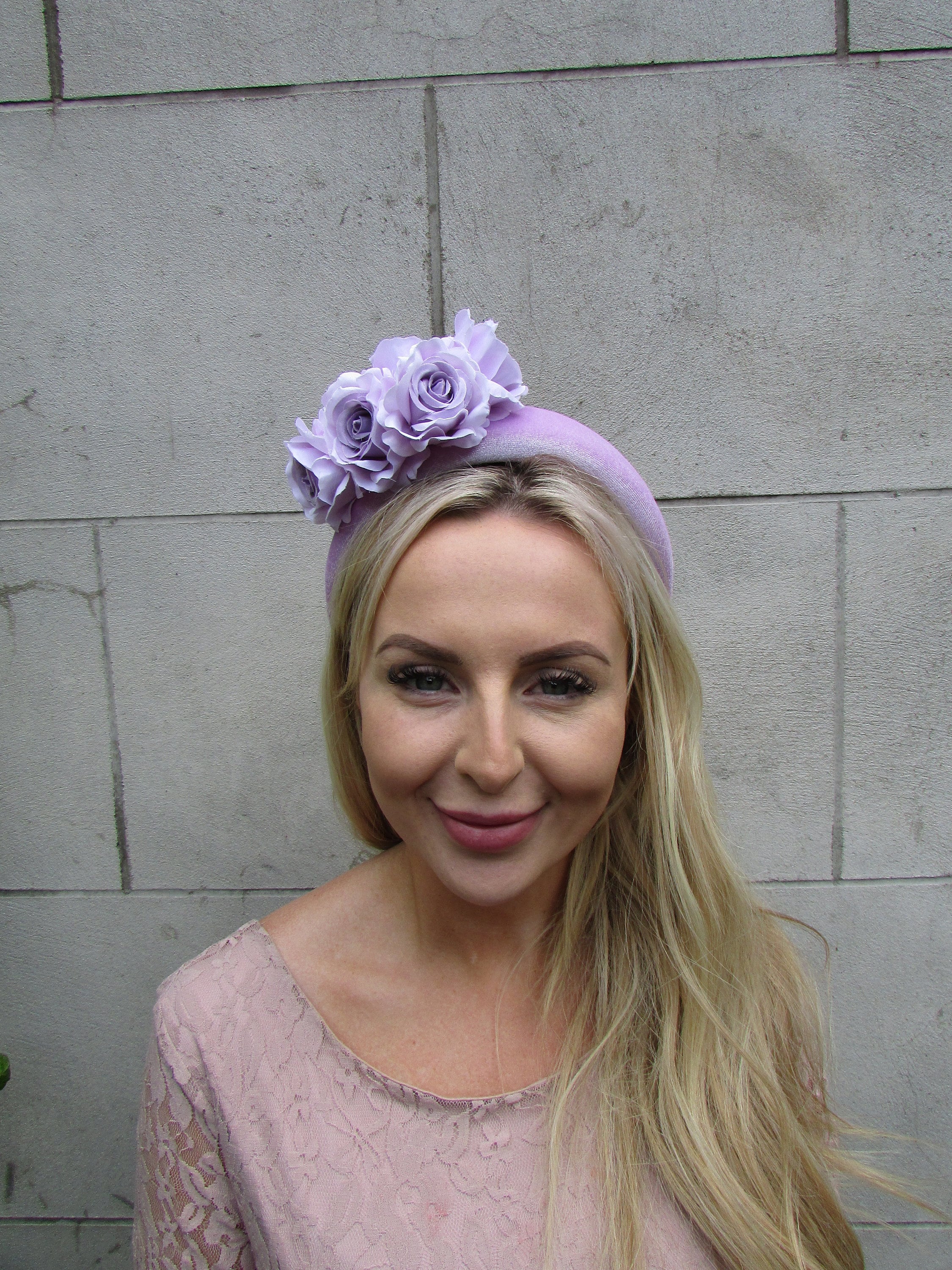 New Lilac Rose Flower Velvet Padded Headband Fascinator 